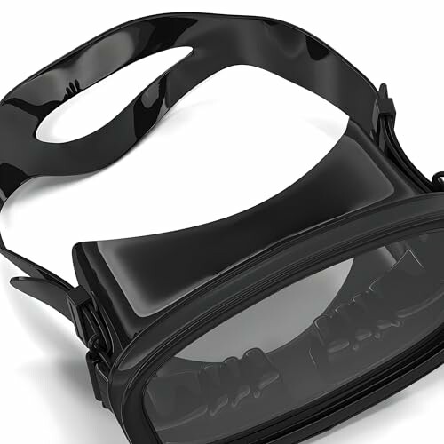 Close-up of black goggles with adjustable strap