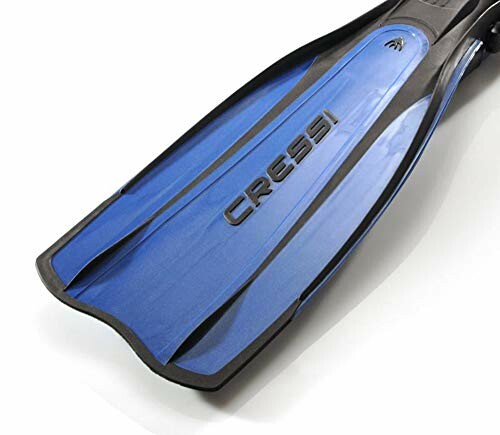 Blue Cressi diving fin with black edges.