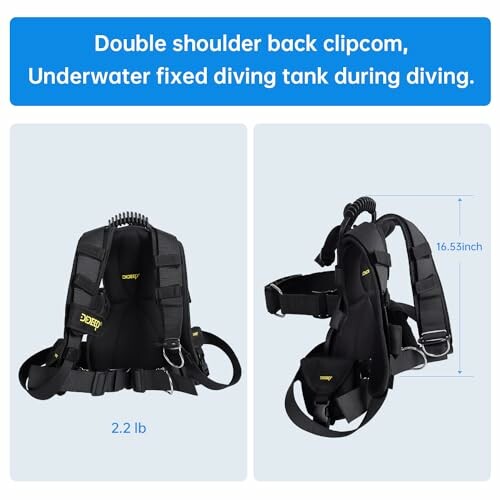 Diving tank backpack with double shoulder back clip.