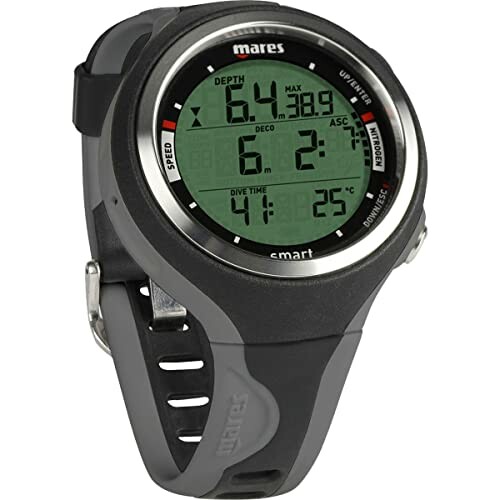 Mares dive computer watch with black strap and digital display