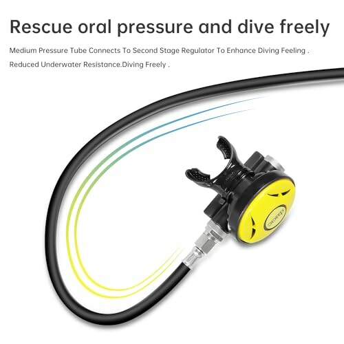 Scuba diving regulator hose with mouthpiece and text about diving.