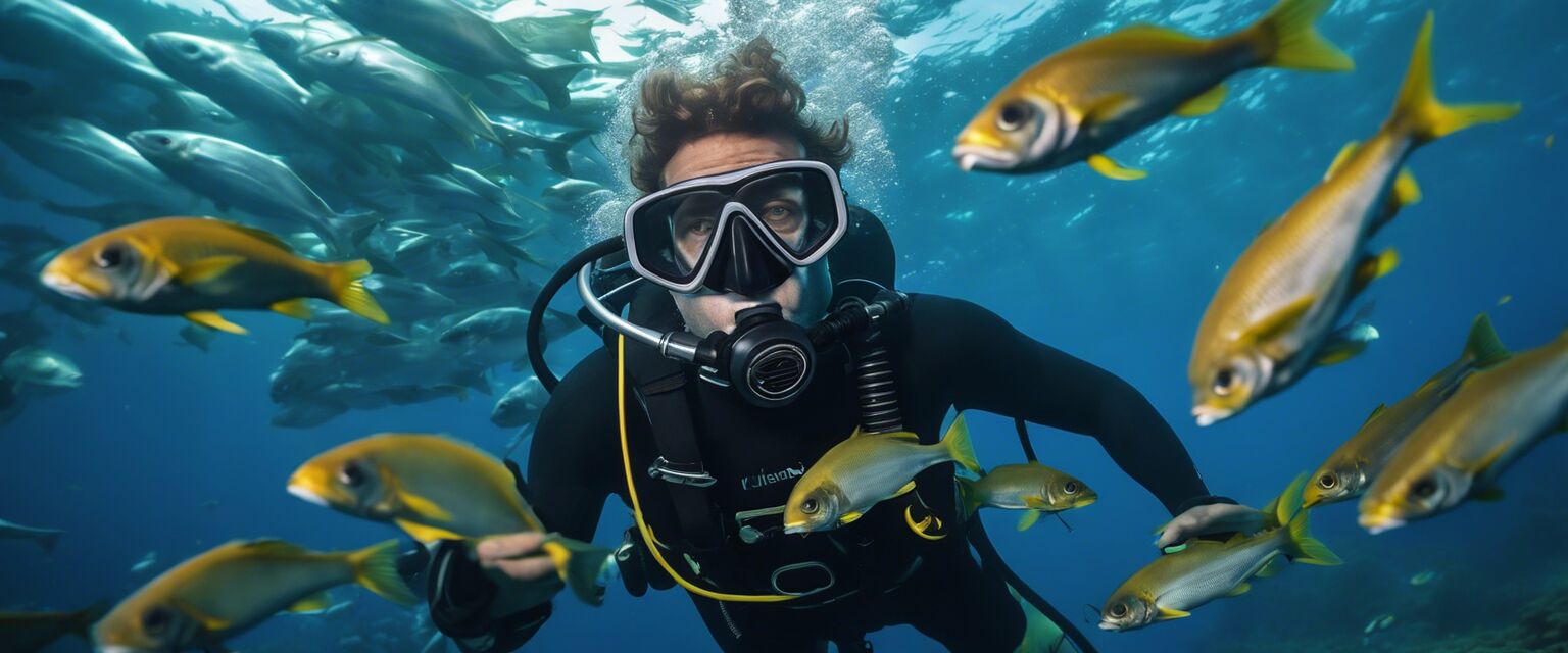 Scuba diver underwater with scuba mask