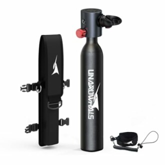 Portable underwater breathing tank with accessories.