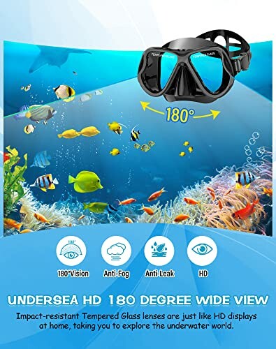 Undersea HD 180-degree wide view snorkeling mask with anti-fog and anti-leak features.